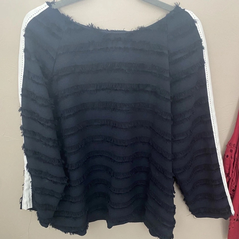 Zara Navy Fringe Blouse